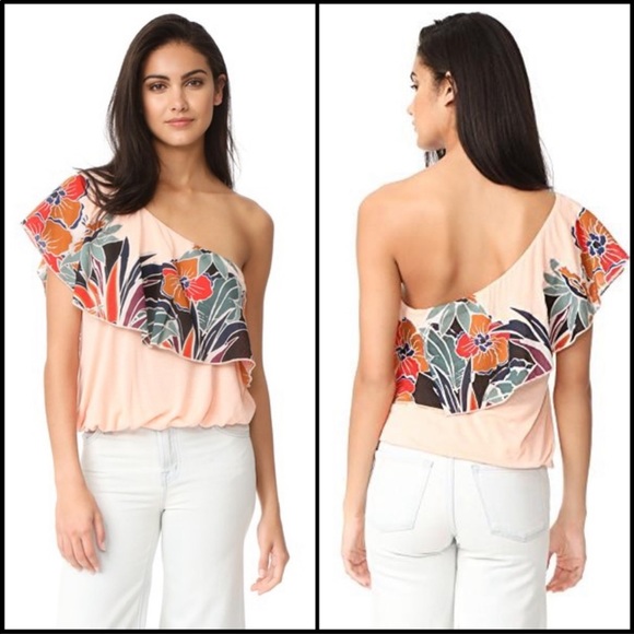 Free People Annka Peach Floral Print One-Shoulder Top size L - Picture 3 of 4